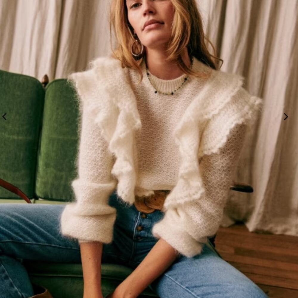 Sezane Mohair Elsa Sweater Ecru Cream Size Small Ruffle Detail